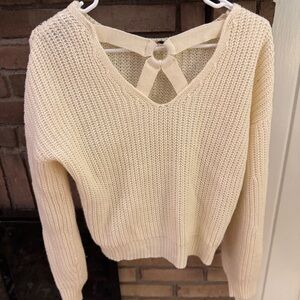 Almost Famous Cream V-Neck Sweater with Bow Detail